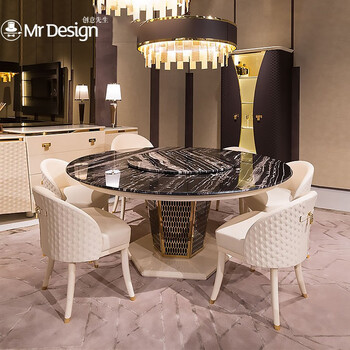 创意先生后现代轻奢餐桌餐桌大理石餐桌椅组合餐厅简约大理石圆形餐桌餐台定制1 5米餐桌人造大理石 带转盘 图片价格品牌报价 京东