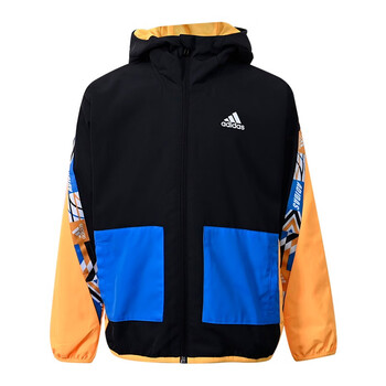 adidas阿迪达斯4-8岁服装2022春新款男女小学生校园训练运动梭织夹克