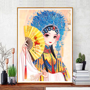 妙普乐折扇花旦十字绣新款绣线客厅中国京剧人物玄关手工自己绣 中格