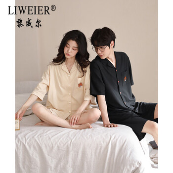 黎威尔品牌新款情侣睡衣装夏季纯棉短袖可外穿薄款服D2266107男-主图款 L(男170)【身高165-172cm;体重110