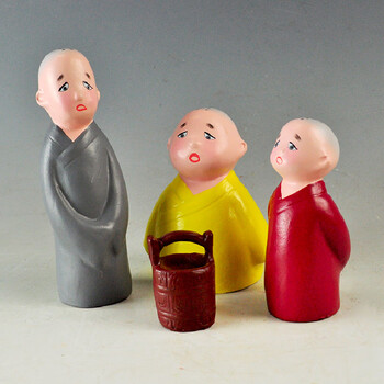 红泥坊天津泥人张彩塑三个和尚中国风特色摆件成语寓言故事可爱娃娃