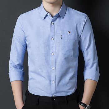 汤米鲨美国高端品牌湯米男长袖衬衫秋季方领正装衬衣韩版真口袋上衣