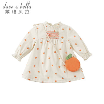 davebella戴维贝拉女童连衣裙儿童裙子2022秋冬小童宝宝婴儿公主裙洋气DBM16913桔子印花100cm