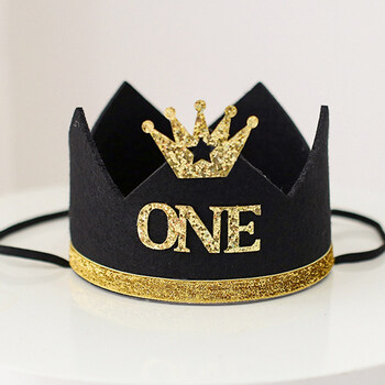 生日帽子女宝宝1周岁派对公主皇冠2男孩儿童发光头饰场景布置装饰黑金