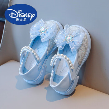 迪士尼童鞋秋款女童水晶鞋亮钻小女孩爱莎皮鞋2024新款公主鞋儿童鞋