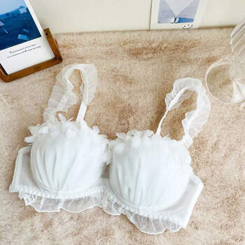 女性感大胸刺绣内衣可爱少女大码薄杯大罩杯胸罩 白色新娘单件文胸 80