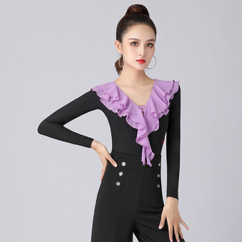 丹宝罗拉丁舞长袖漂亮洋气新款舞衣高级连体舞蹈服国际摩登舞上衣前中