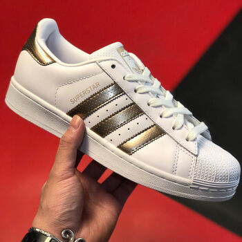 新款正版三叶草金标贝壳头板鞋男小白鞋女休闲百搭学生透气运动鞋金色