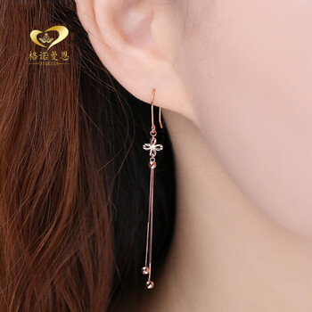 格诺曼恩 18k金耳环女k金彩金耳线玫瑰金耳坠黄金四叶草流苏长款耳饰