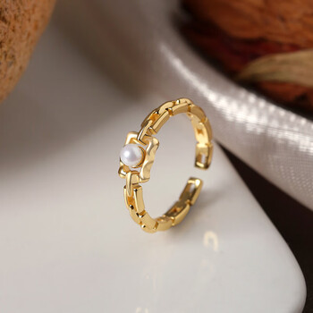 丰凝复古链条巴洛克珍珠开口可调节戒指女首饰品白520情人节送男女友