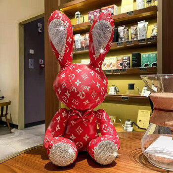 兔子公仔充棉镶钻摆件生日礼物客厅汽车装饰玩偶摆件大红lv镶钻大兔子