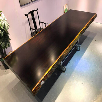 花语隆  非洲黑檀实木大板巴花会议老板办公桌原木餐桌茶桌茶台大班台