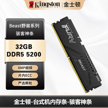 金士顿 (Kingston) FURY 32GB DDR5 5200 台式机内存条 Beast野兽系列 骇客神条