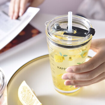 杯玻璃水杯女杯子带盖成人耐热早餐杯牛奶杯咖啡杯可爱少女网红奶茶杯