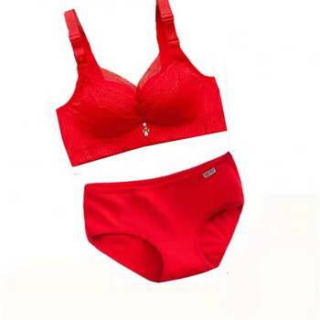 浪莎红文胸套装一套本命年内裤无钢圈小胸聚拢胸罩属虎年舒适聚扰纹