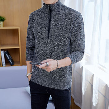 高品质拉链款针织衫男男士半高领拉链毛衣秋冬加绒加厚毛衣外套男装