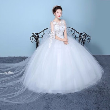 轻婚纱2022新款新娘中学生网红结婚韩版一字肩婚纱中式旅拍大码 白色