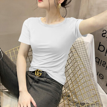 RKTR 短袖t恤女韩版夏季新款半袖简约百搭打底衫上衣 白色 2XL（121-130斤）