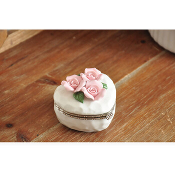 灿众乡村田园高温陶瓷手工拈花首饰盒戒指盒梳妆台摆件装饰品礼物小号