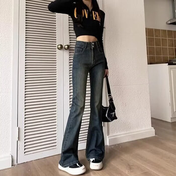 洱樱微喇牛仔裤女高腰微胖女生胖mm新款大码宽松200斤胖妹妹修身显瘦