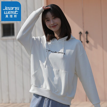 真维斯jeanswest韩版简约连帽卫衣女休闲百搭宽松舒适外穿垂感字母