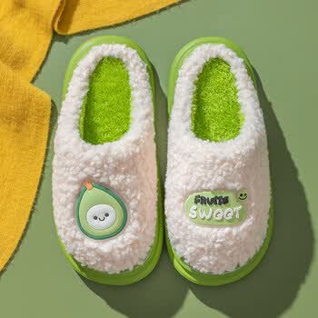 棉拖鞋家居家用男士冬季抖音同款可爱萌卡通厚底保暖毛拖鞋女冬天绿色