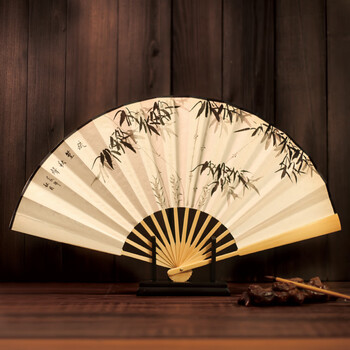 竹扇题字 杭画 9寸玉竹手绘折扇纸扇中国风题字扇子男扇出国礼品扇文