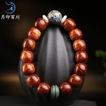 月印百川黄花梨手串高油高密虎皮纹桶珠搭配大漆珠男女款文玩单圈手链
