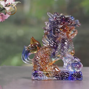 龙美佳琉璃麒麟摆件工艺品赐福麒麟一对财位摆件家居饰品酒柜老板办公