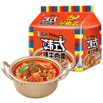 康师傅方便面经典韩式辣牛肉泡面袋装速食五连包98g5包