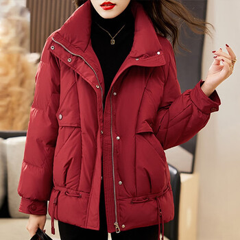 拉夏贝尔本命年红色女装外套2023羽绒棉服女冬季加厚棉衣棉袄酒红色