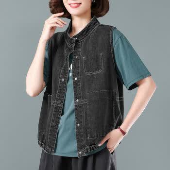 酷乔韵80200斤牛仔马甲女短款春秋个性时尚百搭宽松韩版无袖背心女