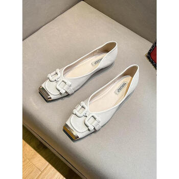 dwviviur202420金属防踢单鞋女方头复古时尚百搭浅口软底平底船鞋杏色