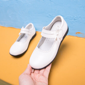 贝佳淑小学生礼仪小皮鞋女童黑色中大童软底白色表演出鞋漆皮儿童船鞋