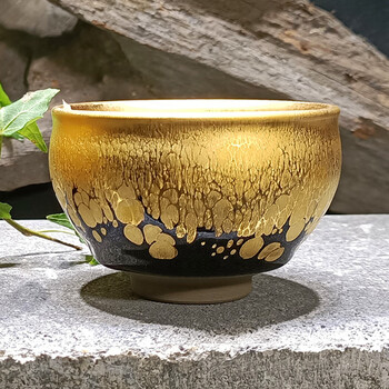 汤吞茶杯蔡志强金盏金叶建盏大师级盏杯主人茶杯天目茶盏茶具套装黄金
