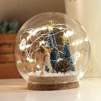 麦鸿狄小鹿圣诞老人情侣玻璃水晶球小夜灯手工材料圣诞节情人节圣诞鹿