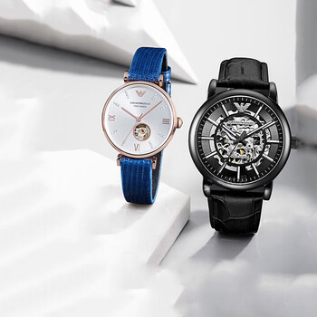 阿玛尼手表情侣对表男士女士商务款镂空皮带欧美表时尚腕表送老婆生日