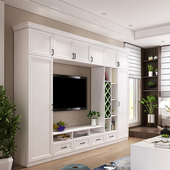 强象背景墙电视柜一体现代简约简欧电视柜组合墙影视柜定制d-209 d款