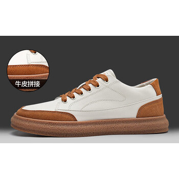 真皮男鞋休闲小白鞋男士秋季复古百搭运动板鞋米白色242542标准运动鞋