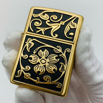 zippo打火机美国原装正品20903贵族化花铜贴章富贵花送男朋友20903