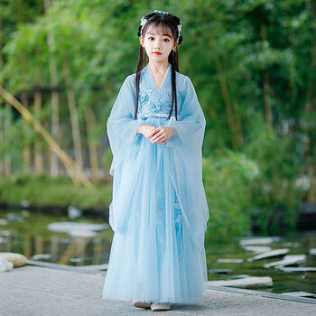 纤月情女童汉服夏季新款古装飘逸超仙古风唐装小女孩襦裙子912岁纱裙