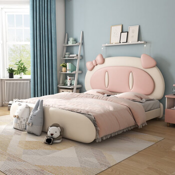 奥卡星ocalstar儿童床女孩公主床可爱卡通实木皮床单人粉色储物小猪床