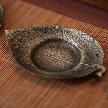 合金树叶杯托金属茶托茶具配件茶道零配杯垫3色黄铜色