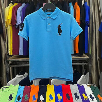 lauren拉夫劳伦高仿rl保罗polo衫男士休闲纯棉大马标刺绣翻 湖蓝色