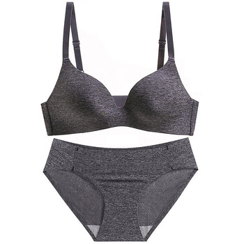 b杯c罩杯薄款无钢圈性感内衣女的聚拢光面薄款文胸套装 深灰色 70b