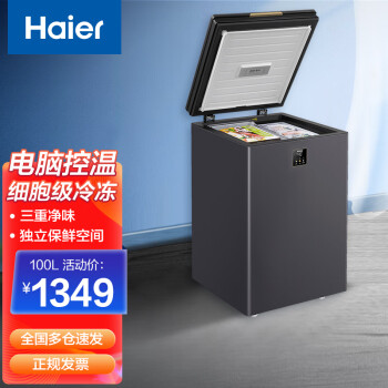 海尔（Haier）冰柜家用商用海鲜柜大容量节能省电急速冷冻柜冷冻冷藏转换低温电冰柜 BC/BD-100GHEPG100升冷藏冷冻转换柜