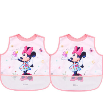 迪士尼（Disney）婴儿饭兜宝宝吃饭防水罩衣幼儿罩衫防水防溅衣无袖反穿衣 小号  米妮2件装