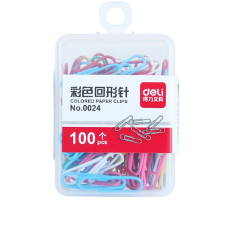 得力（deli）0024 彩色回形针 多色混合 办公用品 100枚/盒 10盒装