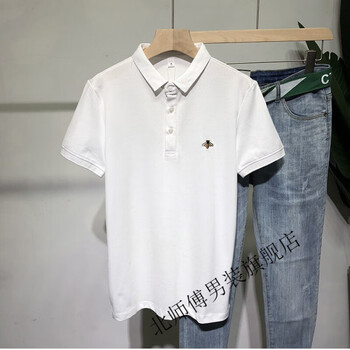 夏季潮牌polo衫翻领男标准型衫男士短袖潮流小蜜蜂刺绣男男装联名白色