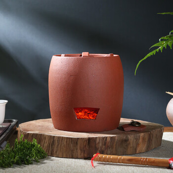 红泥小火炉风炉煮茶器提梁壶潮州功夫茶道烧水橄榄碳炉 红泥圆静炭炉